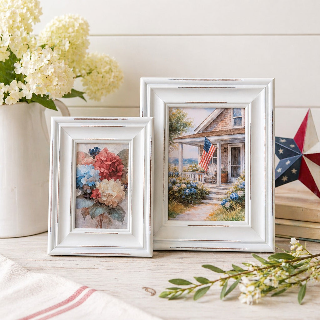 Red White & Blue Hydrangea Framed Art | 4 x 6