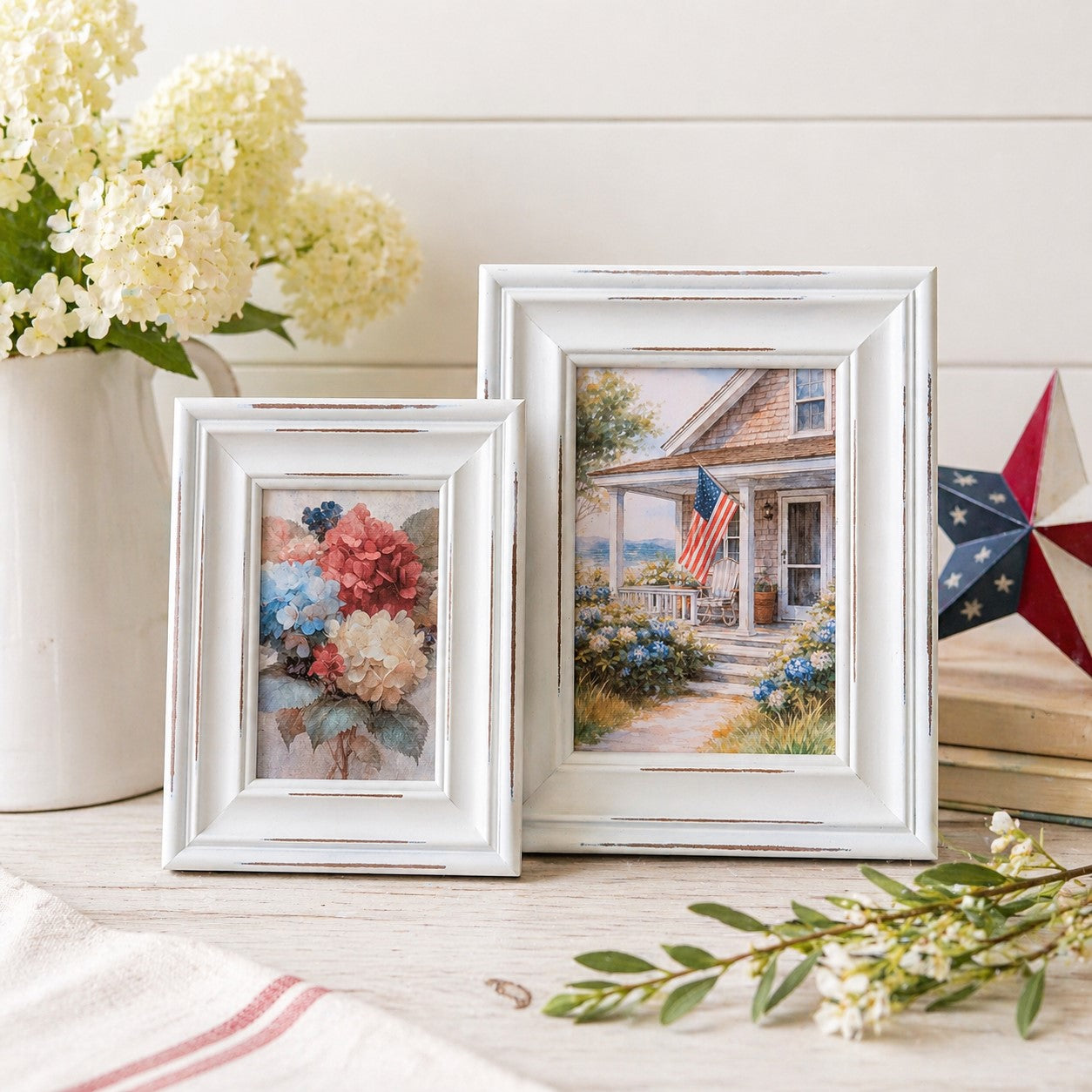 Red White & Blue Hydrangea Framed Art | 4 x 6