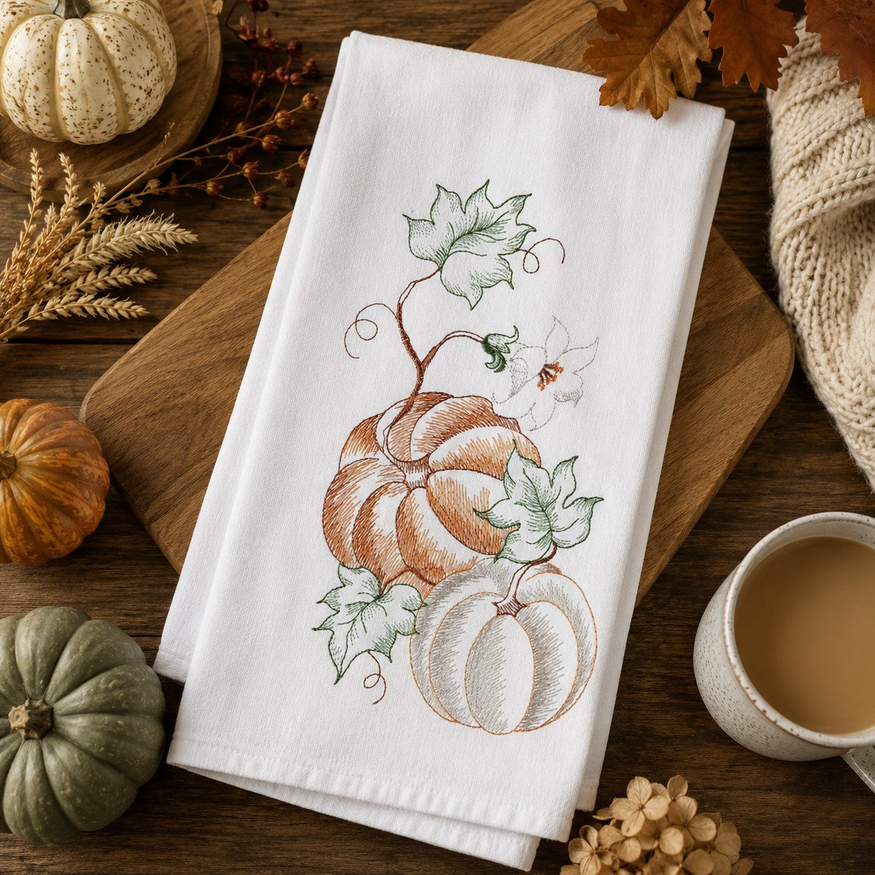 Pumpkins & Leaves Kitchen Towel
