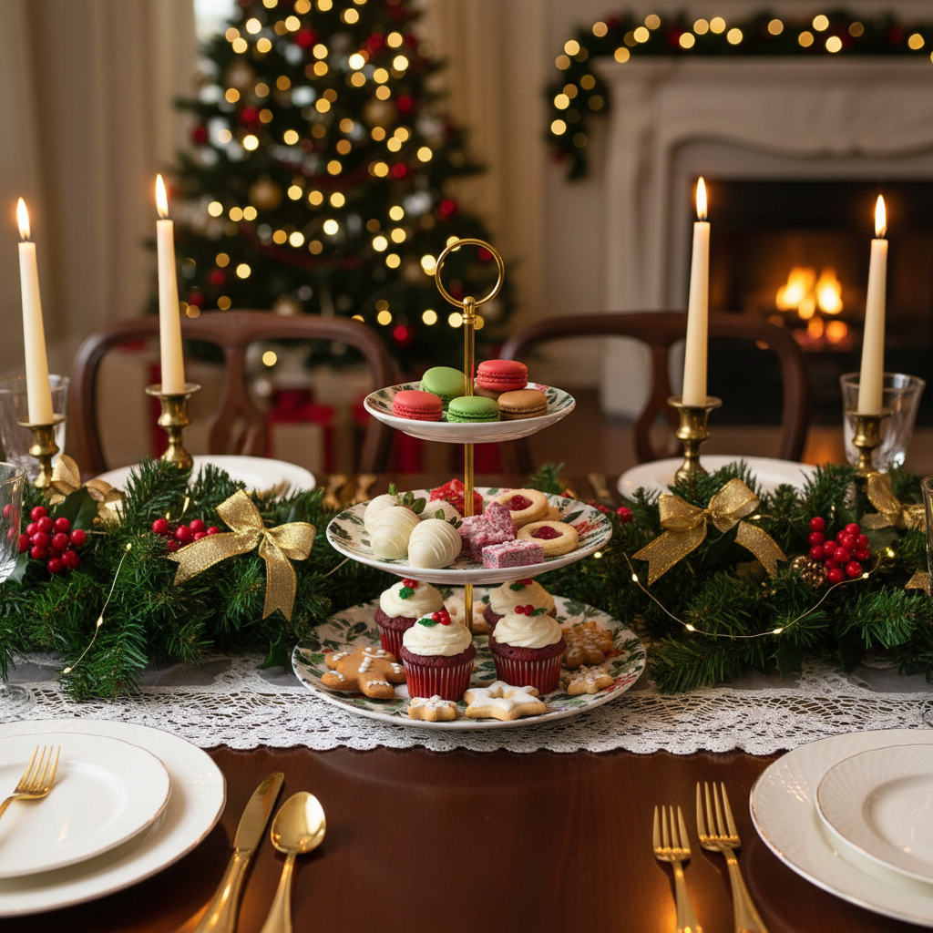 Red Berry 3-Tier Serving Tray Holiday Display