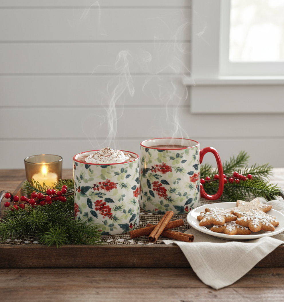 Red Berry Mug Set - Holly & Berry Design