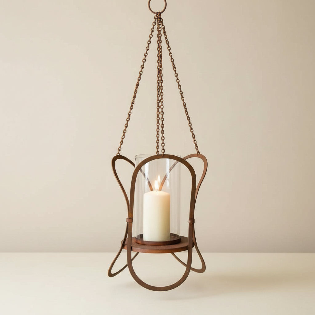 Rowan rustic metal candle lantern with glass panels farmhouse hanging decor