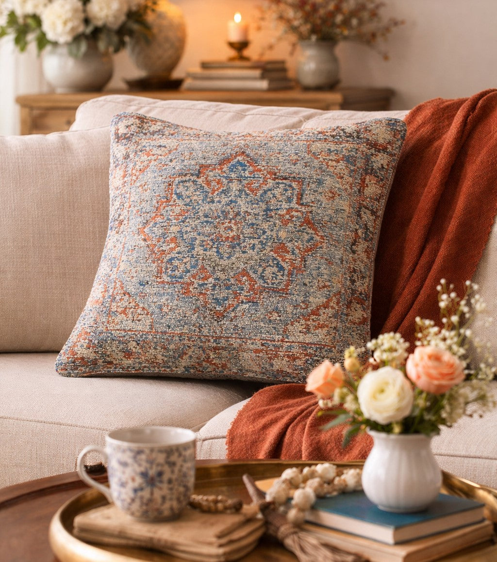 Rowan Pillow | 18x18 Woven Throw Pillow with Feather-Down Insert