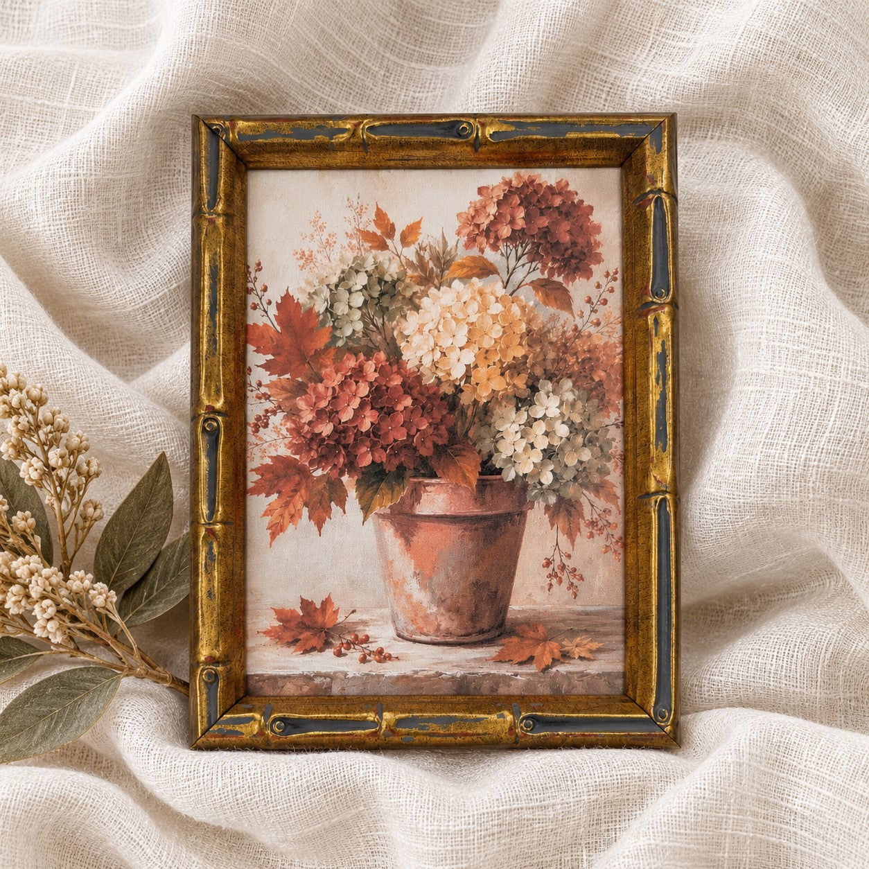 Harvest Hydrangeas Print in Bamboo Frame | 5 x 7