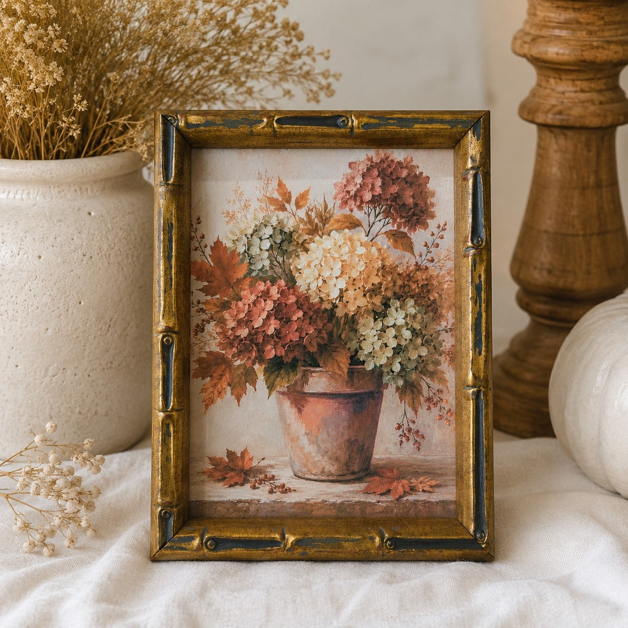 Harvest Hydrangeas Print in Bamboo Frame | 5 x 7