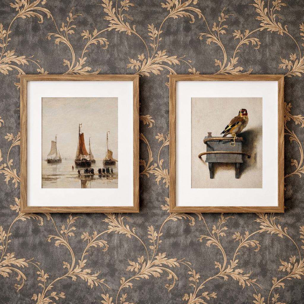 Harbor at Dusk framed art print 11x14 with sailboat in soft blue and neutral tones