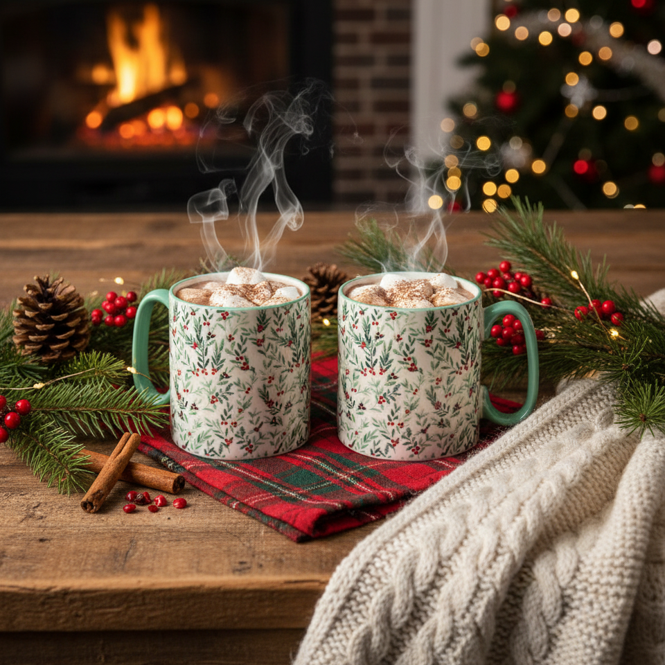 Seafoam Berries Winter Mug | Set of 2
