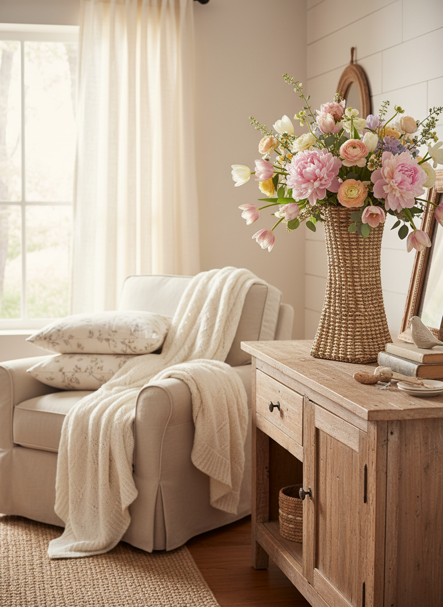 24 inch seagrass vase spring floral arrangement farmhouse home decor