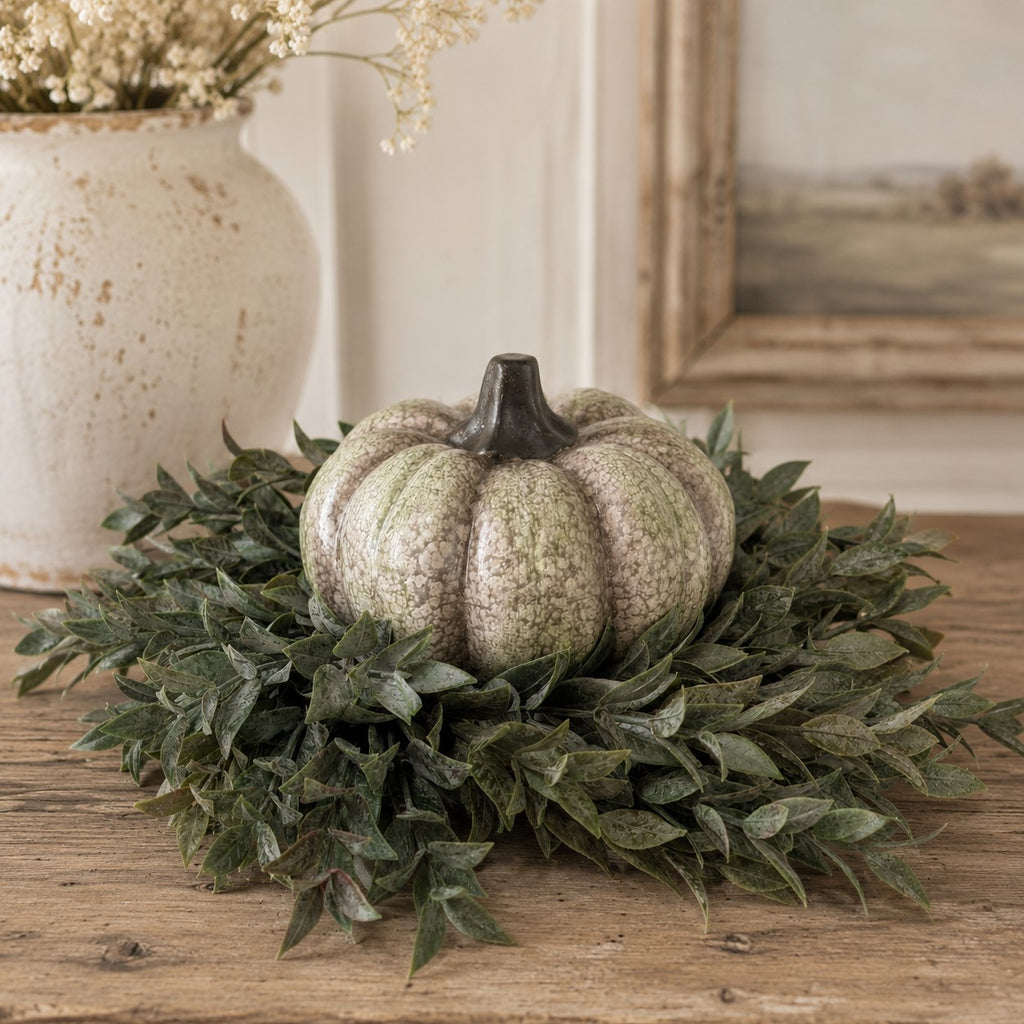 Antique Sage Ceramic Pumpkin | 5"