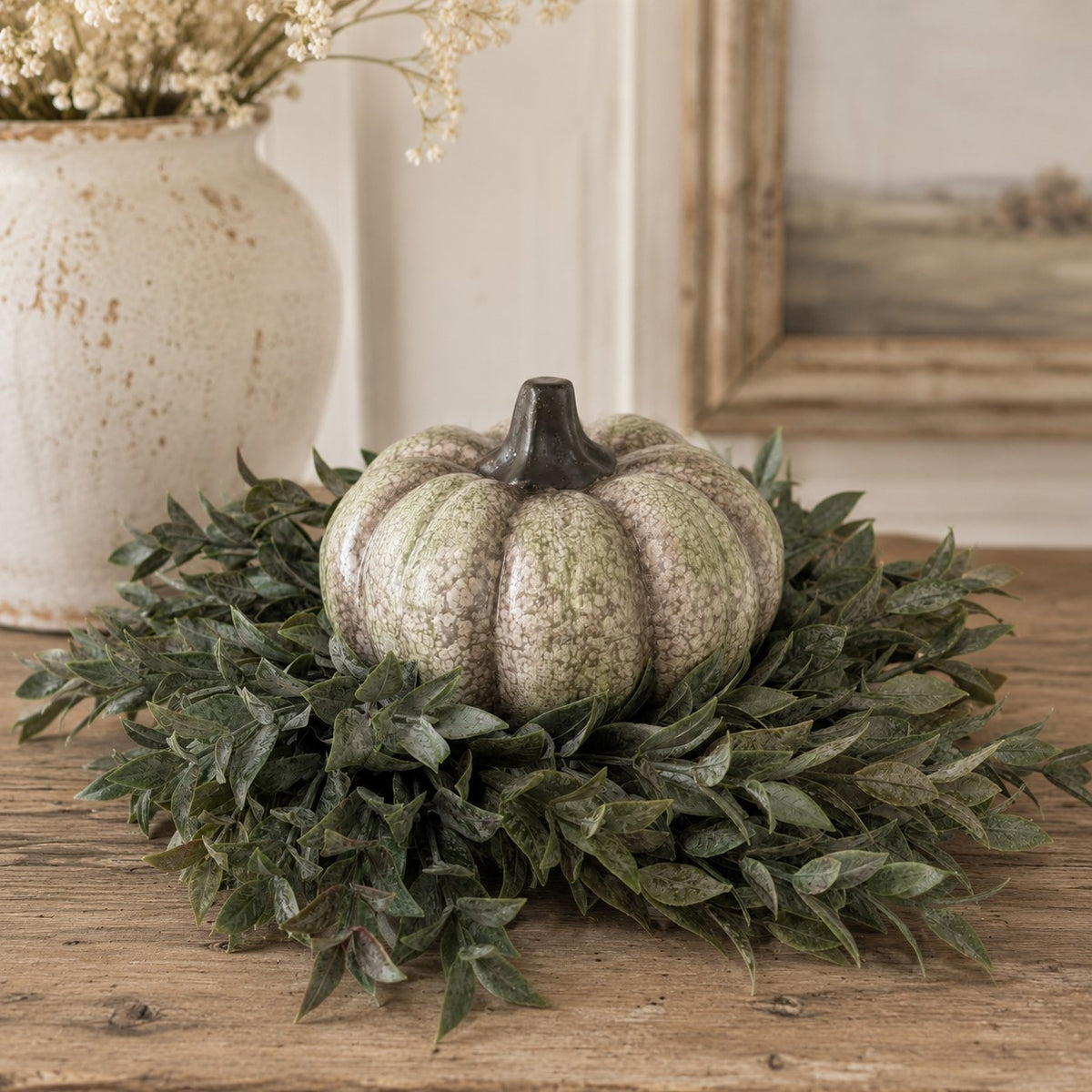 Antique Sage Ceramic Pumpkin | 5"