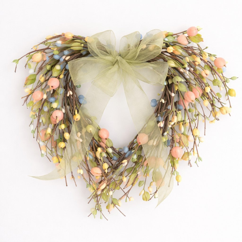 Small Peach Berry Heart Wreath | 14"