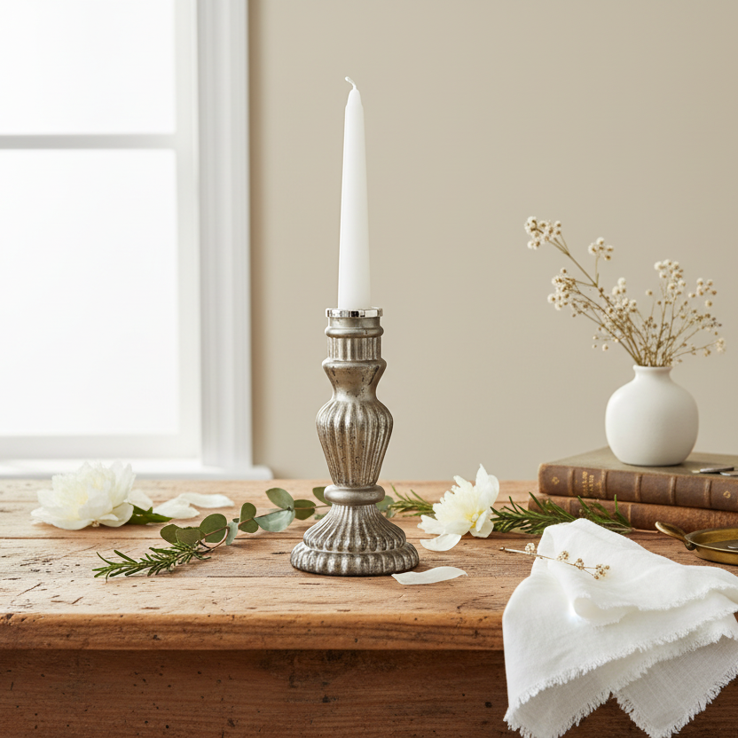 Smoky Glass Taper Candle Holder with Tall Taper