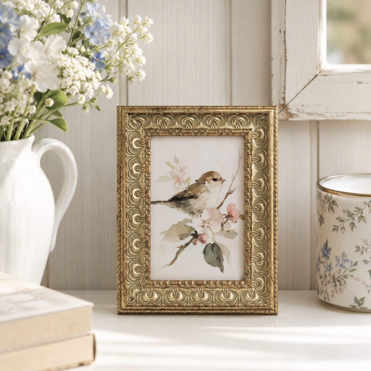 Sparrow & Blossom Framed Art | 4x6