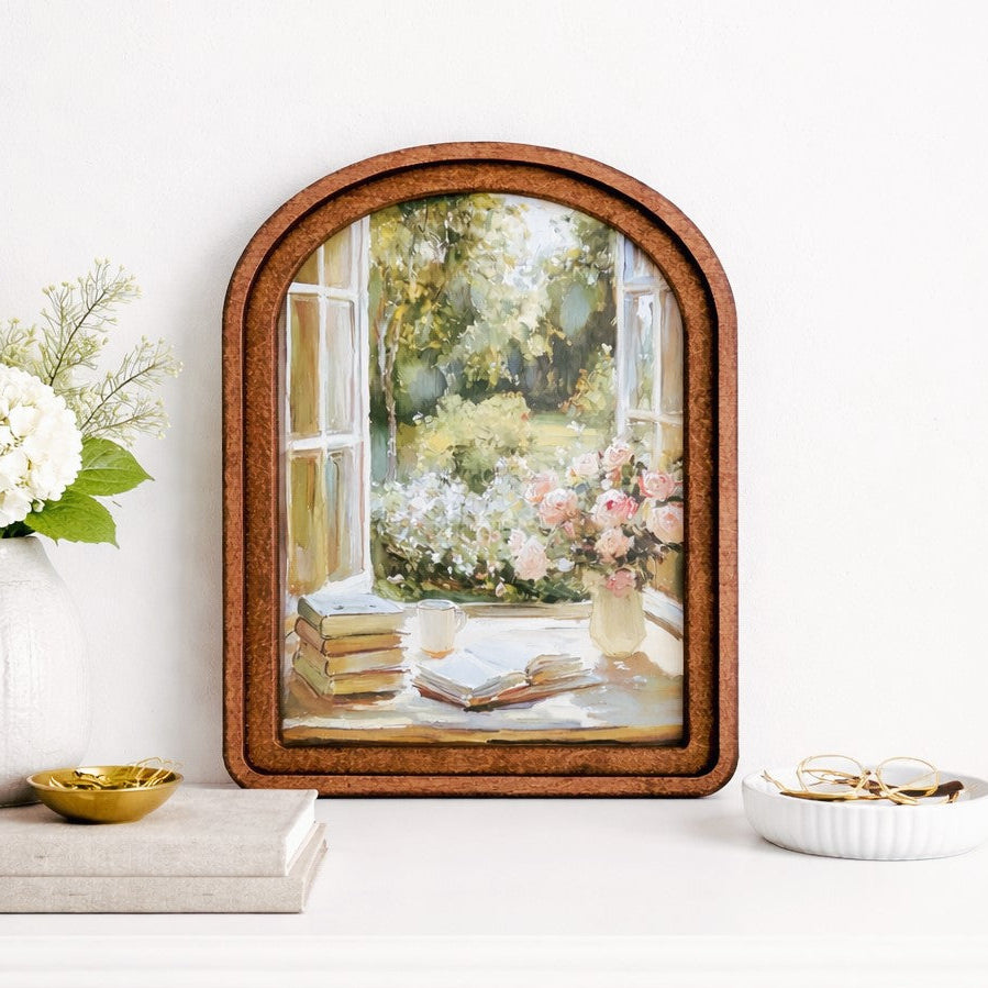 Sunlit Garden Window Framed Art | 8.25x11"