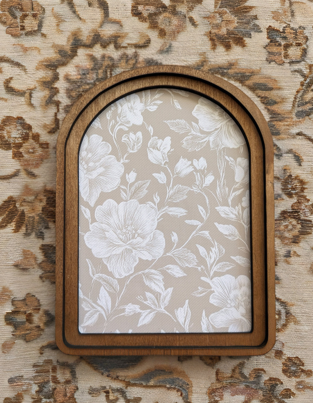 White Floral on Taupe Arch