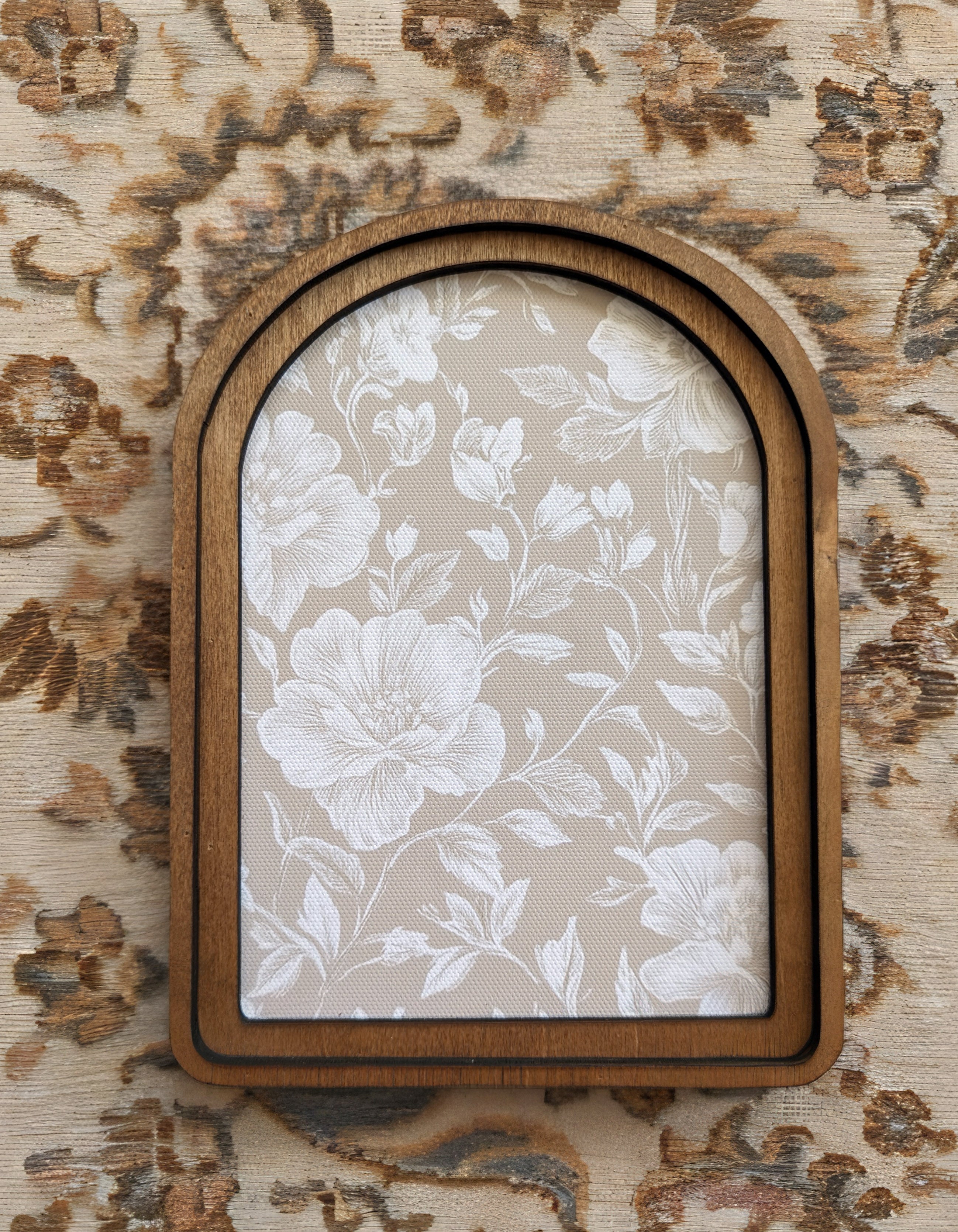 White Floral on Taupe Arch
