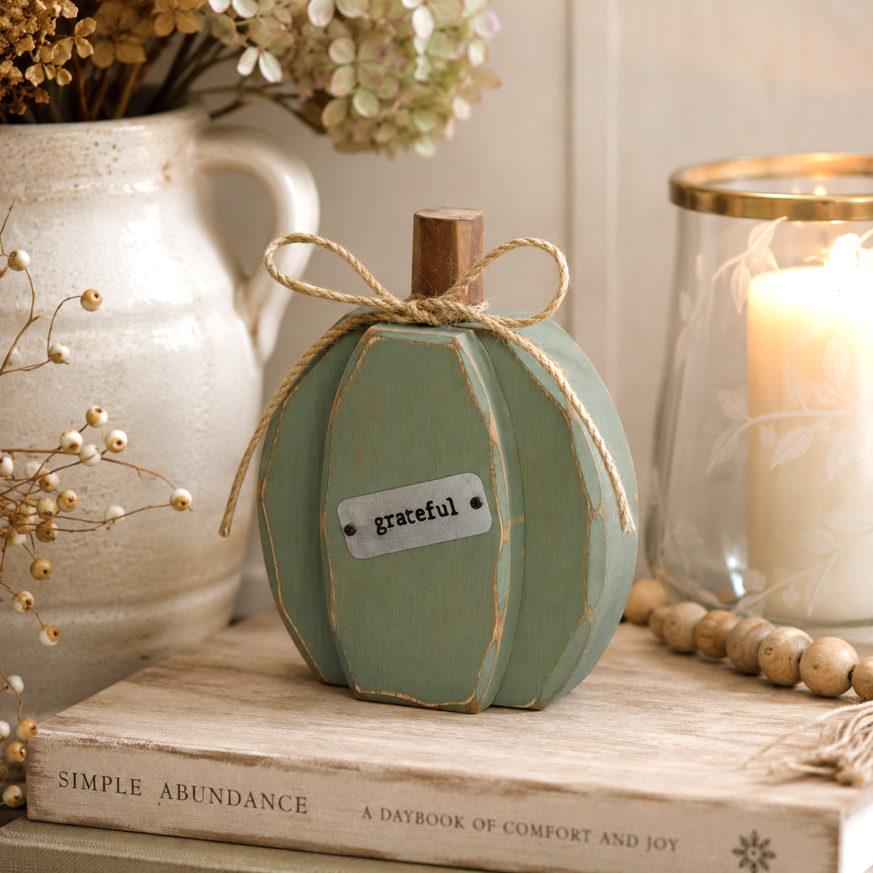 Teal Chunky Grateful Pumpkin Sitter | 6"