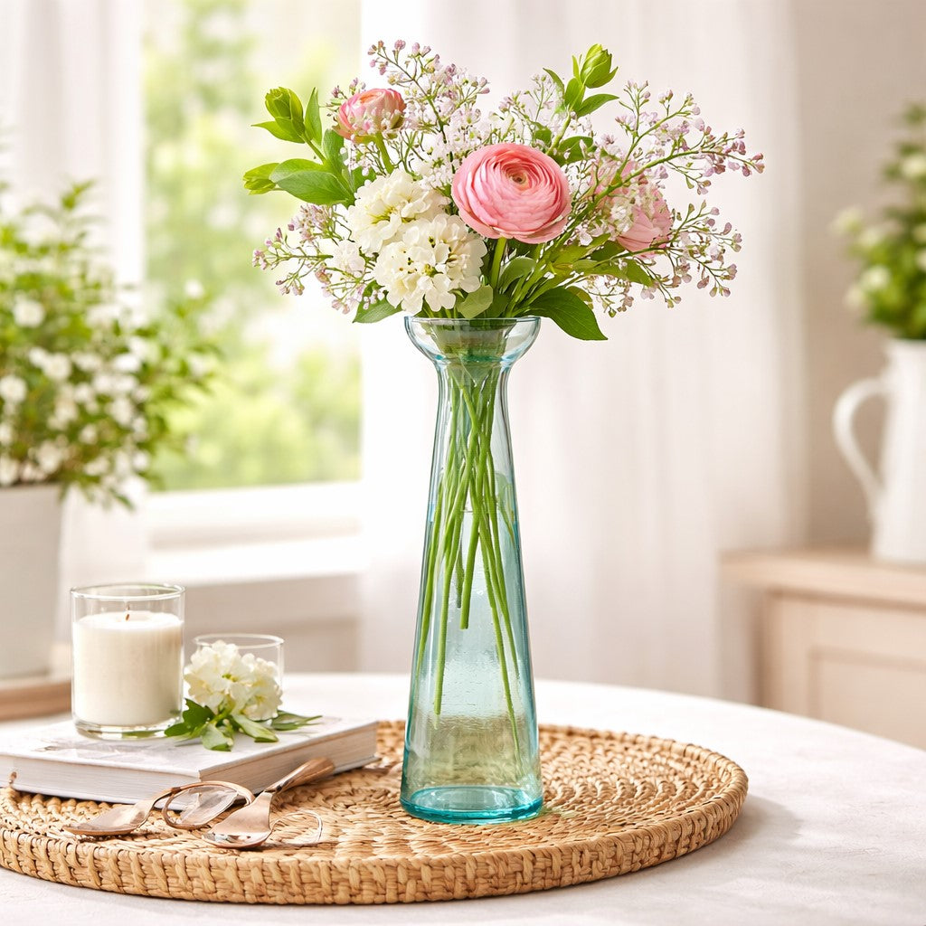 Glass Trumpet Vase | Mouth-Blown Seeded Glass Vase