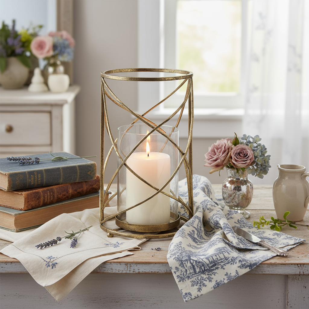 Valentina gold metal and glass pillar candle holder 13 inch elegant vintage farmhouse decor