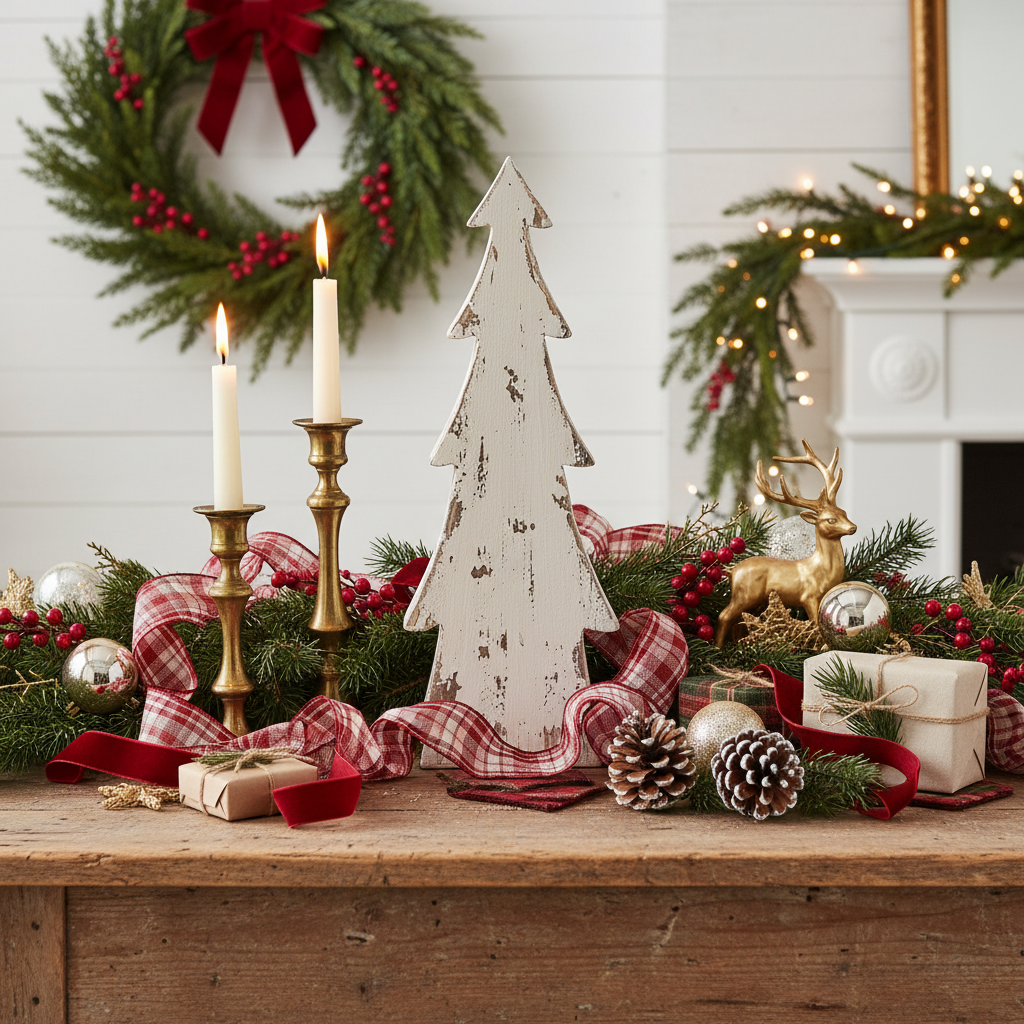 White Christmas Tree in Festive French Country Setting
