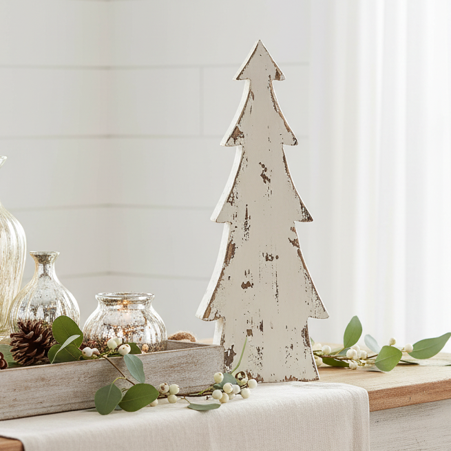 White Christmas Tree wooden 15" tall by Clifton House