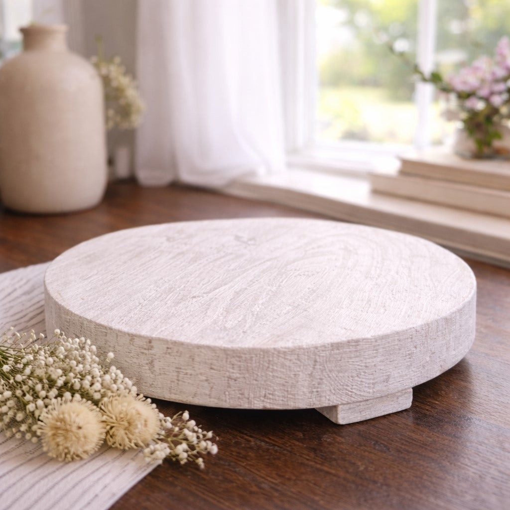 White Slab Wood Tray 10" | Round Pedestal Tray