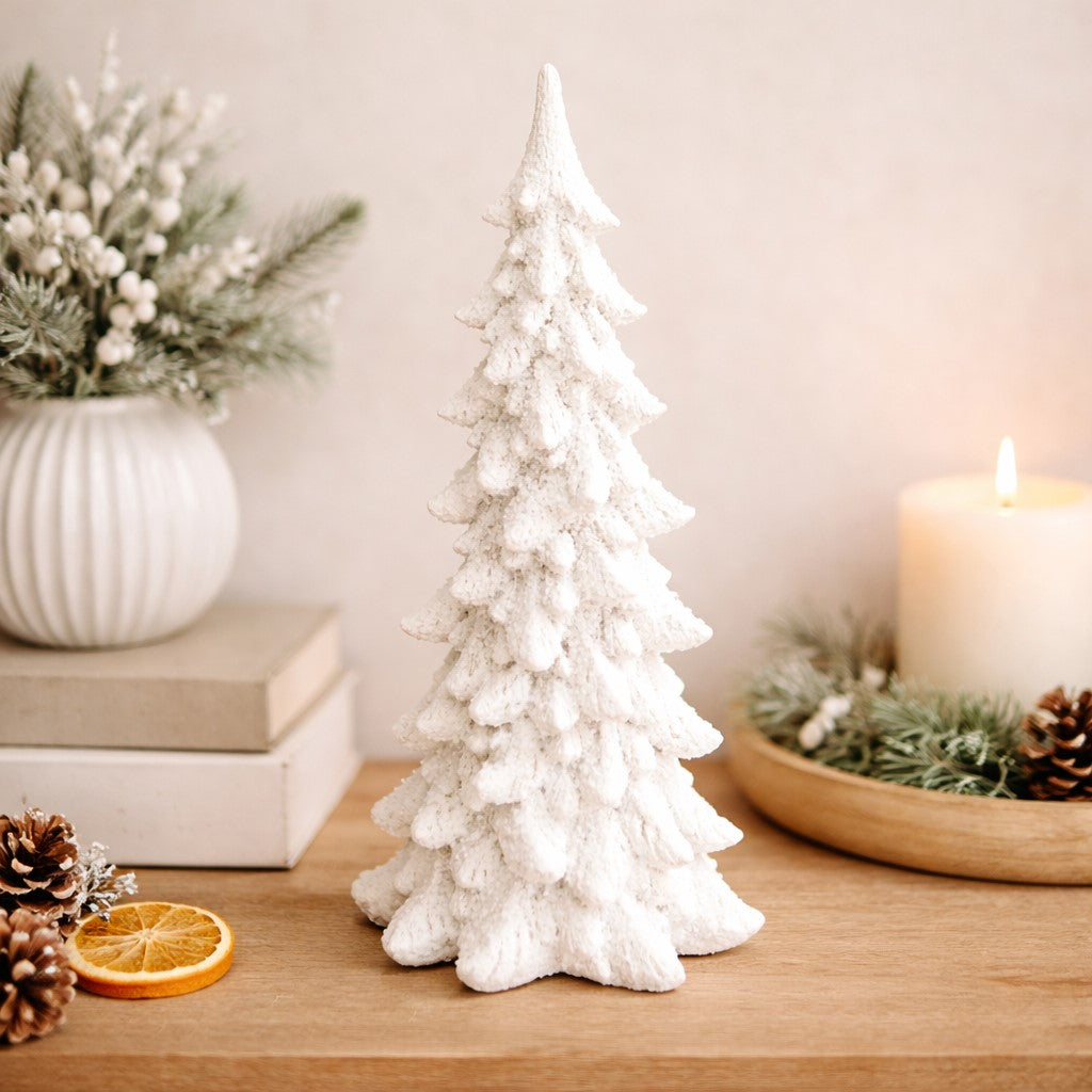 Snow-Kissed White Resin Christmas Tree | 9"
