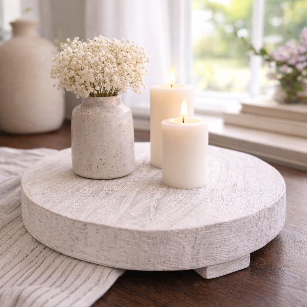 White Slab Wood Tray 10" | Round Pedestal Tray