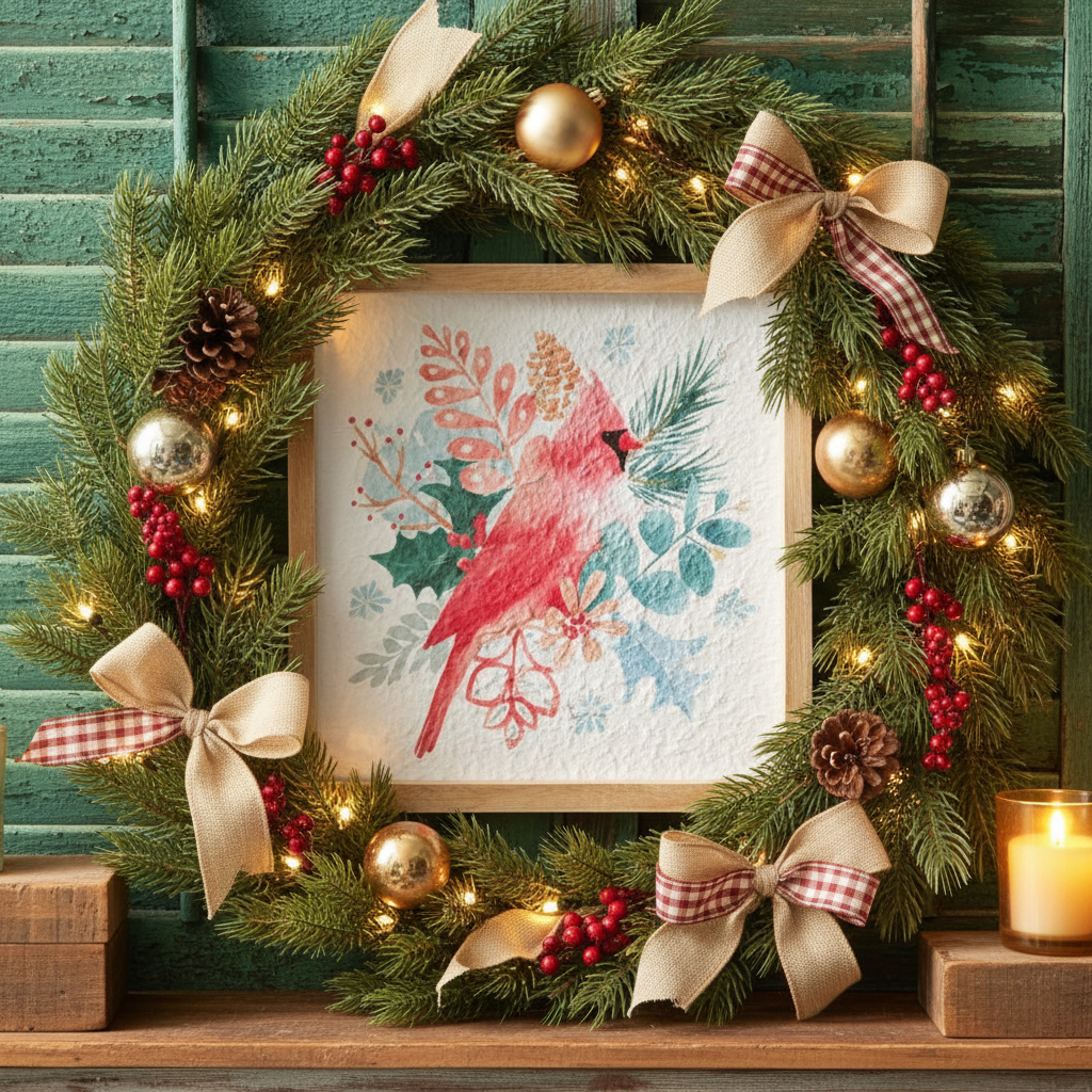 Winter Cardinal Wall Art with Holiday Styling