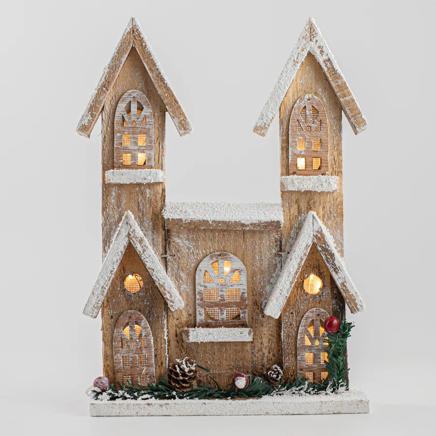 Lighted Frosted Chapel House | Natural