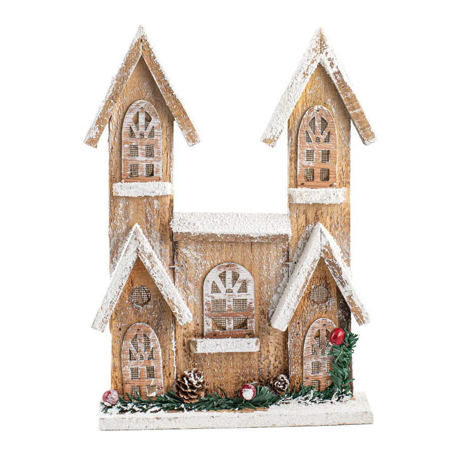 Lighted Frosted Chapel House | Natural